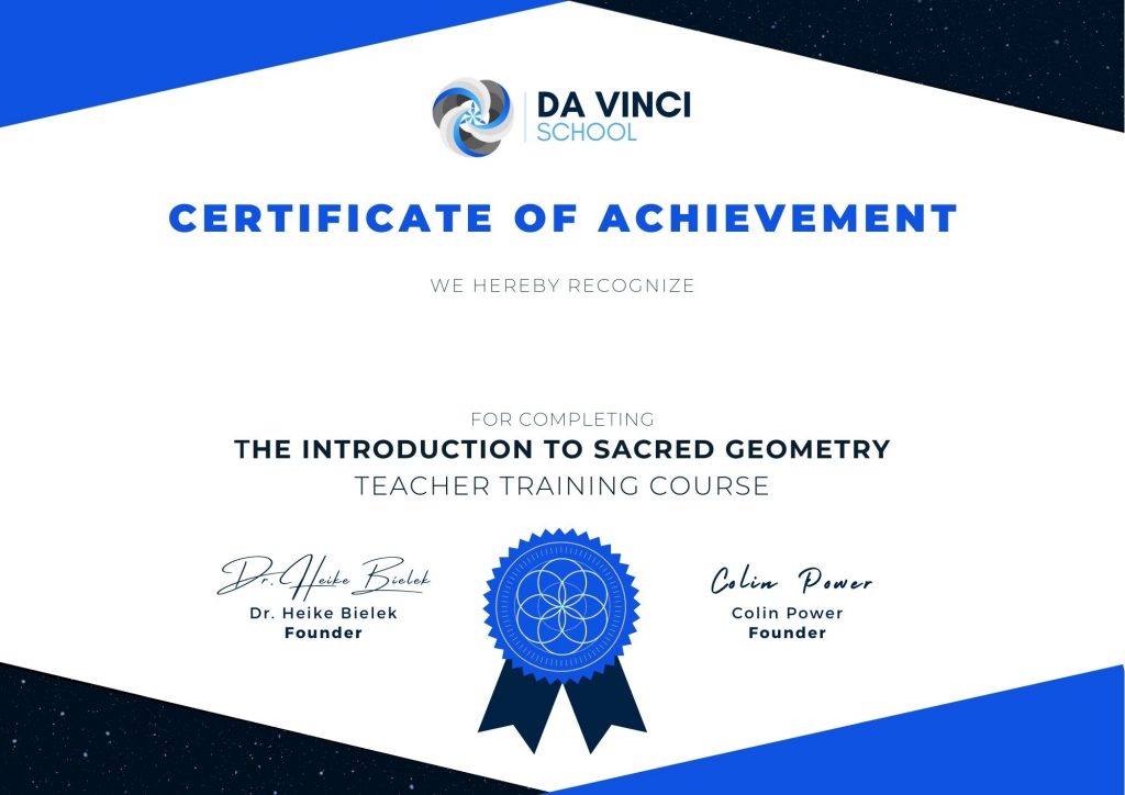 In2Infinity - Da Vinci School - Certificate of Completion - Introduction to Sacred Geometry - TTC